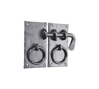 Hand Forged Iron Square Back Plate Cabinet Cupboard 106x55mm Door Latch Pull Ring Slide Bolt(2 Design) (Large)