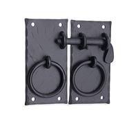 Hand Forged Iron Square Back Plate Cabinet Cupboard Door Latch Pull Ring Slide Bolt(2 Design) (Large)