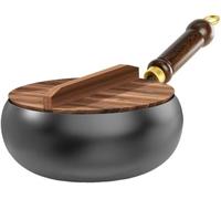Hand-Forged uncoated Iron pan, Wooden lid, deep Design, Suitable for high Temperature Frying, stewing, Boiling, Compatible with Gas stoves and Induction cookers