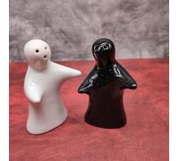 Hand Glazed Ceramic Salt Set | Salt Set for Dining Table Fancy Salt Containers for Kitchen | Ceramic Salt Set Container |Jars for Kitchen Storage |(White&Black)