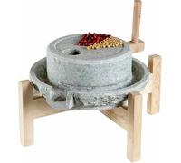 Hand Grain Mill Grinder, Natural Stone Grainer Mill with Wooden Frame for Flour, Dry/Wet Milling, Perfect for Grain, Bean, Barley, Spice