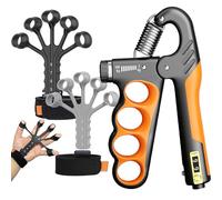 Hand Grip Strengthener,Forearm Strength Trainer- Adjustable Resistance 11-220Lbs Hand Grip with Counting,Finger Exerciser, Hand Extension Exerciser for Muscle Building and Injury Recover Combo Set
