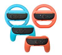 Hand Grips & Steering Wheels 4-Pack Kit for Nintendo Switch 2 (2025), Joy-Con Controller Handles for Mario Kart World/8 Deluxe Ergonomic Anti-Slip Design Family Party Accessories (Blue Orange)