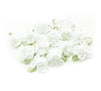 HAND H0685 Pretty Ribbon Bow Sew On Trim with Coloured Fabric Flower and Bud for Clothing Embellishment 23 mm x 18 mm Pack of 20, White