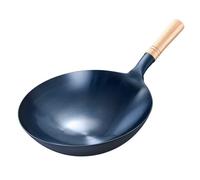 Hand-Hammered Carbon Steel Wok Pan 34cm, Wooden Handle Frying Pan for Restaurant Kitchen & Camping, Durable Non-Stick Cooking Essential for Stir-Frying & Sautéing