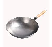 Hand Hammered Carbon Steel Wok Pan Traditional Chinese Non Stick Cooking Pot with Round Bottom & Wooden Handle Durable Iron Cookware for Authentic Stir Frying