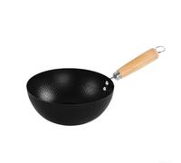 Hand Hammered Iron Wok 22cm Wood Handle(24cm) | Hand for forged wrought iron, natural wood handle, heat resistant grip, traditional craft, 22cm diameter