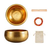 Hand Hammered Tibetan Singing Bowl Set with Mallet and Cushion, Brass Meditation Sound Bowl for Yoga Chakra Healing Stress Relief Spiritual Gifts Home Decor (Style B)