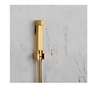 Hand Held Bidet Sprayer Set Solid Brass Titanium Gold Single Cold Faucet with Square Toilet Shattaf Dual Copper Valve Douche Kit and Shower Head Perfect for Personal Hygiene