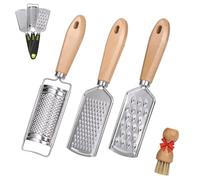 Hand Held Cheese Graters with Cleaning Brush Set by Beardo Stainless Steel Vegetable Grater with Wood Handle Multi-purpose Kitchen Food Shredder for Chocolate Butter Nuts Ginger
