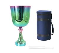 Hand-held Crystal Chalice, Electroplated Green-colored Singing Bowl, Handmade, Meditation Prop, Relieves Fatigue And Anxiety (8 Inch F Note 432Hz)