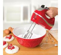 Hand Held Mixer Multi Use 5 Speed Chrome Beaters Dough Hooks whisk Baking Red