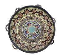 Hand Held Percussion Drum, Rhythm Percussion Tambourine with Metal Jingles 8 Inch for Dance Song Gifts (Black Flower)