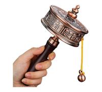 Hand Held Prayer Wheel Brass Tibetan Prayer Wheel, Buddhist Prayer Wheel with Wooden Handle, Wheel for Praying, Blessing, Relax