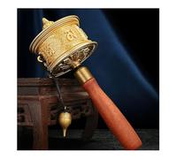 Hand Held Prayer Wheel Brass Tibetan Prayer Wheel, Cylinder Silent Wooden Handle Hand Cranked Prayer Wheel, Six Words of Truth