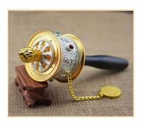 Hand Held Prayer Wheel Brass Tibetan Prayer Wheel, Prayer Wheel with Scroll, Wheel for Relaxing, Praying, Meditation, Healing(White)