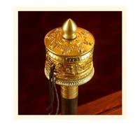 Hand Held Prayer Wheel Brass Tibetan Prayer Wheel, With Wooden Handle Scriptures Prayer, Wheel For Relaxing Praying Meditation(Yellow)