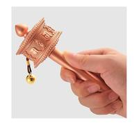 Hand Held Prayer Wheel Brass Tibetan Prayer Wheel, Wooden Handle, for Relaxing, Praying, Meditation, Healing(Medium)