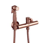 Hand Held Sprayer Kit, Brass Hot and Cold Bidet Spray Bathroom Toilet Attachment, Single Handle Wall Mount Portable Bidet Faucet, Rose Gold,8.5cm Hole spacing(15cm Hole Spacing)