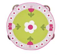 Hand Held Tambourine Drum, 5.9 × 1.8in Wooden Handheld Tambourine Hand Drum Bell Musical Percussion Instrument for Party Game (Four flowers bloom)
