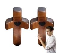 Hand Held Wooden Cross, Jesus Cross Statue Wooden Jesus Cross Sign, Wooden Love Crosses with Hearts, Hand Carved Wooden Crosses, Encouragement Gift for Friends