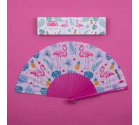 Hand held wooden manual folding fan with box - Keep Cool - Flamingo - Attention seeking fashion accessory, birthday gift for her, menopause, hot sweats, hot flush, holiday