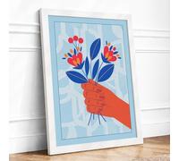 Hand Holding Blooms Modern Framed Wall Art Print A3 (42×29.7cm) White, Wall Decor for Living Room, Bedroom, Office & Home, Ready to Hang, Art Gift