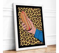 Hand Holding Hot Dog Pop Art Framed Wall Art Print A4 (29.7×21cm) White, Wall Decor for Living Room, Bedroom, Office & Home, Ready to Hang, Art Gift