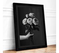 Hand Holding Roses Vintage Framed Wall Art Print A3 Black | Ready to Hang, Premium Gi Paper, Fade-Resistant Inks, Securely Packaged, UK Made