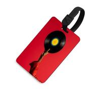Hand Holding Up A Yellow Vinyl Record Luggage Tag Travel Bag Suitcase Baggage Name Tags