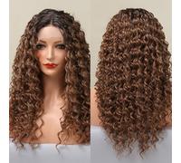 Hand Hooked Lace Medium Bubble Head Curls Wig Looking Fluffy Hair Full Wigs For Women Party Daily Use High Temperature Synthetic Wig Dark Brown Gold Optional 28x16x5cm 300g (dark brown)