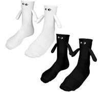 Hand-in-Hand Magnetic Socks: Novelty Friendship Gifts for Women & Men - Hold Hands Funny Magnet Socks (Black/White, 2 Pairs)