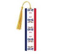 Hand-Iowa State Flag Printed Wooden Bookmarks-5 Rectangular Bookmarks with Perforations and Decorative Tassels