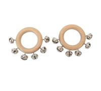 Hand Jingle Bells, 2 Pcs Wooden Handle Bell Round 8cm Diameter Hand Sleigh Bell Portable Musical Bell Instrument Handhold Bell Rattles for Education Party Christmas Gathering