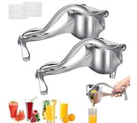 Hand Juicer Squeezer - Aluminum Manual Press Juicer with Ergonomic Grip, Efficient Extraction Fruits with Filter Bag Easy Squeeze & Quick Clean for Lemon, Orange, Pomegranate (2 Pcs)