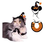 Hand-Knit Dog Halloween Costume Black Witch Hat & Bandana Halloween Outfit for Cats and Small Sized Dogs Cat Apparel & Accessories Handmade Festive Pet Costume Dress Up Accessories With Pumpkin Design