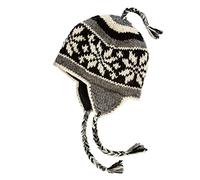Hand Knit Sherpa Wool Hat with Micro Fleece Lining, Ear Flaps, Toque, Beanie, Black, White, Gray, One Size