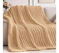Hand Knitted Chenille Throw Blanket,Washable Decorative Knit Blanket,Chunky Knit Throw Blanket,Soft Fluffy Throws For Sofas,Bed,Settee,Extra Warm Large Blanket Throw(Size:100*120CM,Color:Camel)