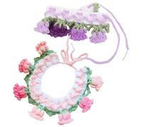 Hand Knitted Crochet 2pcs Bell Flower Pet Collar Adjustable
