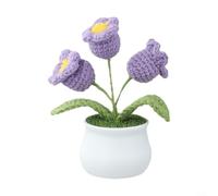 Hand Knitted Crochet Lily of the Valley Potted Plant 14 cm Wool Artificial Flowers for Homes Decor, Bookshelf Mantel Coffee Table Decoration(Purple)