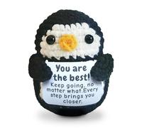 Hand Knitted Penguin Plush Toy with Inspirational Cards - Soft Crochet Stuffed Animal for Anxiety Relief, Cute Desk Decor Gift for Adults (Style B)
