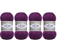 Hand Knitting Yarn 100% Microfiber Acrylic Yarn Alize Diva Silk Effect Thread Crochet Art Lace Craft Lot of 4 skeins 400gr 1532yds Color (297 Plum)