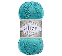 Hand Knitting Yarn 100% Microfiber Acrylic Yarn Alize Diva Silk Effect Thread Crochet Art Lace Craft Lot of 4 skeins 400gr 1532yds Color (376 Cyan)