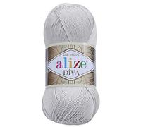 Hand Knitting Yarn 100% Microfiber Acrylic Yarn Alize Diva Silk Effect Thread Crochet Art Lace Craft Lot of 4 skeins 400gr 1532yds Color (168 Light Grey)
