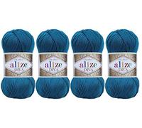 Hand Knitting Yarn 100% Microfiber Acrylic Yarn Alize Diva Silk Effect Thread Crochet Art Lace Craft Lot of 4 skeins 400gr 1532yds Color (646 Mykonos Blue)
