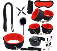 Hand Leg Cuffs Strap Set Ankle Wrist Restraints for Bed Bondaged CollarTie Downs Under Mattress for Adults with Chain and Handcuffs Set Restraint Kit Sex Couples King Bed Blindfolds Sweatshirt (Red)