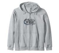 Hand-Lettered "Ocean" Coastal Typography with Nautical Zip Hoodie