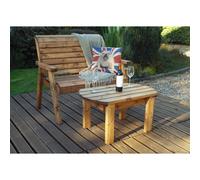 Hand Made 2 Seater Chunky Rustic Wooden Garden Furniture Bench With Coffee Table