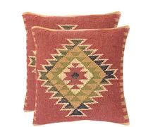 Hand Made 2 Set of Indian Kilim Cushion Cover 18X18 Pillows Boho Ethnic Shams Jute Pillow Cases Rug Boho Shams