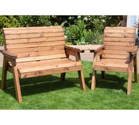 Hand Made 3 Seater Chunky Rustic Wooden Garden Furniture Set with Angled tray Samuel Alexander Brown One Size
